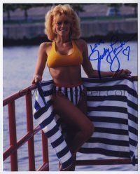 7x1108 JUDY LANDERS signed color 8x10 REPRO still '90s the sexy blonde full-length in skimpy outfit!