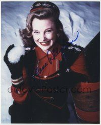 7x1109 JUNE ALLYSON signed color 8x9.75 REPRO still '90s great smiling close up holding snowball!