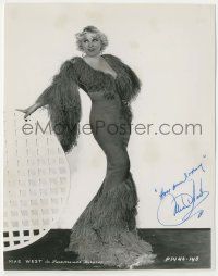 7x1327 MAE WEST signed 7.5x9.5 REPRO still '70s great full-length portrait in sexy feathered dress!