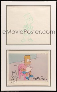 7x0305 MATT GROENING signed REPRO in 14x22 display '80s with original Simpsons pencil drawing!