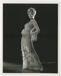 7x0827 MITZI GAYNOR signed 8x10 still '60s full-length in sexy beaded gown over black background!