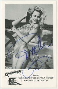 7x0643 PAMELA ANDERSON signed 5.5x8.5 publicity still '90s wearing sexy swimsuit from TV's Baywatch!