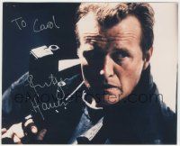 7x0295 RUTGER HAUER signed color 8x9.75 REPRO still '92 great close up with gun from Split Second!