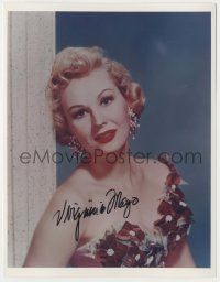 7x1167 VIRGINIA MAYO signed color 8x10.25 REPRO still '80s head & shoulders portrait in cool dress!