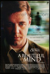7x0383 BEAUTIFUL MIND signed DS 1sh '01 by director Ron Howard, Russell Crowe AND Jennifer Connelly!