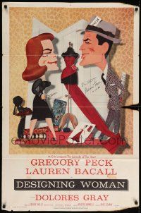 7x0212 DESIGNING WOMAN signed style B 1sh '57 by Gregory Peck, Jacques Kapralik art w/Lauren Bacall!