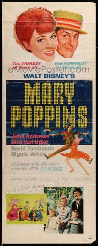 7x0418 MARY POPPINS signed insert '64 by Julie Andrews, art w/Dick Van Dyke, Disney musical classic!