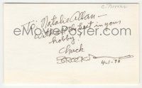 7x0901 CHARLES BROOKS signed 3x5 index card '93 can be framed & displayed with a repro still!