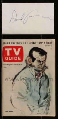 7x0908 DAVID JANSSEN signed 3x5 index card '80s includes a 1966 TV Guide it can be framed with!