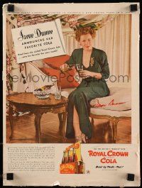 7x0253 IRENE DUNNE signed magazine ad '42 she announces Royal Crown Cola is her favorite!