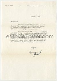 7x0003 CHARLTON HESTON signed 7x11 letter '75 offering to lend a 35mm print of Antony & Cleopatra!
