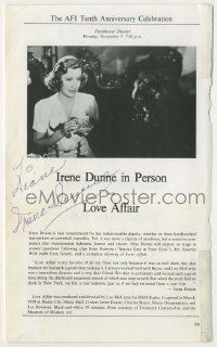 7x0507 IRENE DUNNE signed 6x9 program page '77 in person for the AFI Tenth Anniversary Celebration!