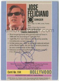 7x0576 JOSE FELICIANO signed 3x4 trading card '91 it can be framed with a vintage or repro still!