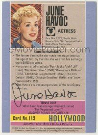 7x0578 JUNE HAVOC signed 3x4 trading card '91 it can be framed with a vintage or repro still!