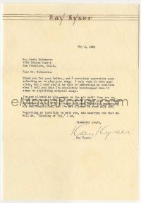 7x0028 KAY KYSER signed 7x11 letter '40 he explains why he can't play the author's song on the air!