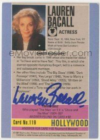 7x0582 LAUREN BACALL signed 3x4 trading card '91 it can be framed with a vintage or repro still!