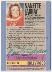7x0590 NANETTE FABRAY signed 3x4 trading card '91 it can be framed with a vintage or repro still!