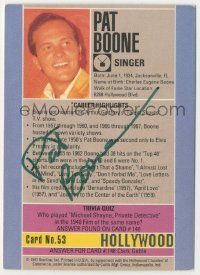 7x0592 PAT BOONE signed 3x4 trading card '91 it can be framed with a vintage or repro still!
