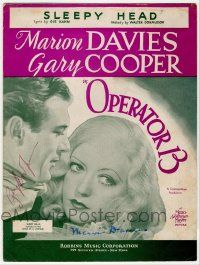 7x0260 OPERATOR 13 signed sheet music '34 by BOTH Marion Davies AND Gary Cooper, Sleepy Head!