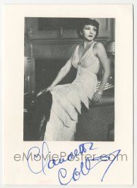 7x0905 CLAUDETTE COLBERT signed 4x6 index card '80s includes seated portrait, ready to be framed!