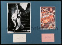 7x0324 FLASH GORDON 2 signed index cards in 16x22 display '40s by Buster Crabbe AND Jean Rogers!