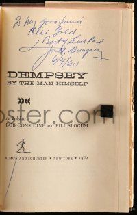 7x0161 JACK DEMPSEY signed hardcover book '60 the heavyweight champion boxer's autobiography Dempsey