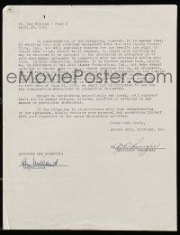 7x0070 RAY MILLAND signed 9x11 agreement '51 for As Time Goes By, Bugles in the Afternoon mentioned!