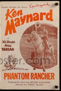 7x0363 KEN MAYNARD signed pressbook '38 in Phantom Rancher with His Wonder Horse Tarzan!