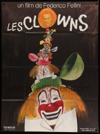 7y379 CLOWNS French 1p '71 Federico Fellini, wonderful artwork of many circus clowns by Ferracci!