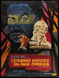 7y405 DIARY OF A MADMAN French 1p '63 different Grinsson art of Vincent Price & knife by statue!