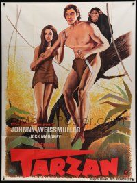 7y423 FESTIVAL TARZAN French 1p '70s cool full-length artwork of Tarzan, Jane & Cheetah!