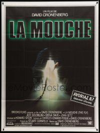 7y426 FLY French 1p '87 David Cronenberg, cool sci-fi art of monster in teleport pod by Mahon!