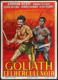 7y441 GOLIATH & THE REBEL SLAVE French 1p '63 art of barechested Gordon Scott & Sergre Nubret!