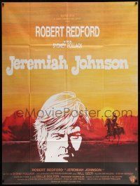 7y462 JEREMIAH JOHNSON French 1p '72 cool artwork of Robert Redford, directed by Sydney Pollack!