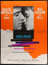 7y466 JOHN & MARY French 1p '69 super close image of Dustin Hoffman about to kiss Mia Farrow!