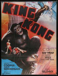 7y470 KING KONG French 1p R80s art of ape with Fay Wray on Empire State like 1938 re-release!