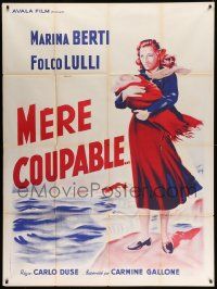 7y473 LA COLPA DI UNA MADRE French 1p '52 art of Marina Berti holding her baby by the ocean!