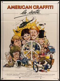 7y512 MORE AMERICAN GRAFFITI French 1p '79 William Stout art of Ron Howard, Paul Le Mat & cast!