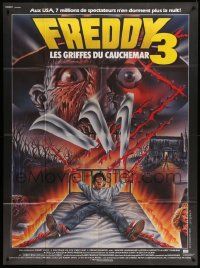 7y520 NIGHTMARE ON ELM STREET 3 French 1p '87 best different artwork of Freddy Krueger by Melki!