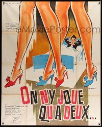 7y525 ONLY TWO CAN PLAY French 1p '62 different Marty art of Peter Sellers in bed & sexy legs!