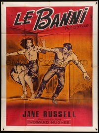 7y526 OUTLAW French 1p R60s different art of sexy Jane Russell & Jack Buetel, Howard Hughes