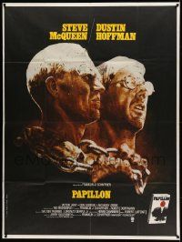 7y529 PAPILLON French 1p R70s great art of prisoners Steve McQueen & Dustin Hoffman by Tom Jung!