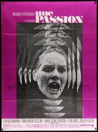 7y530 PASSION French 1p '70 Ingmar Bergman's En Passion, close-up of terrified Liv Ullmann!
