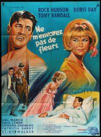 7y558 SEND ME NO FLOWERS French 1p '65 different art of Rock Hudson & Doris Day by Boris Grinsson!