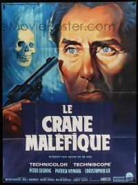 7y564 SKULL French 1p '65 different Roger Soubie art of Peter Cushing, creepy skull & gun!