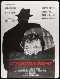 7y580 THIRD MAN French 1p R70s different close up of Orson Welles + silhouette, classic film noir!