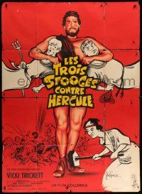 7y585 THREE STOOGES MEET HERCULES French 1p '61 different art of them w/Samson Burke by Kerfyser!