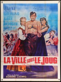 7y609 VANQUISHED French 1p R60s art of barechested John Payne between Jan Sterling & Coleen Gray!
