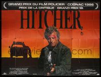 7y229 HITCHER French 8p '86 c/u of bloody Rutger Hauer with gun by police car silhouette!