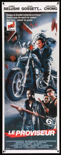 7y285 PRINCIPAL French door panel '87 different Boyer art of James Belushi on motorcycle!